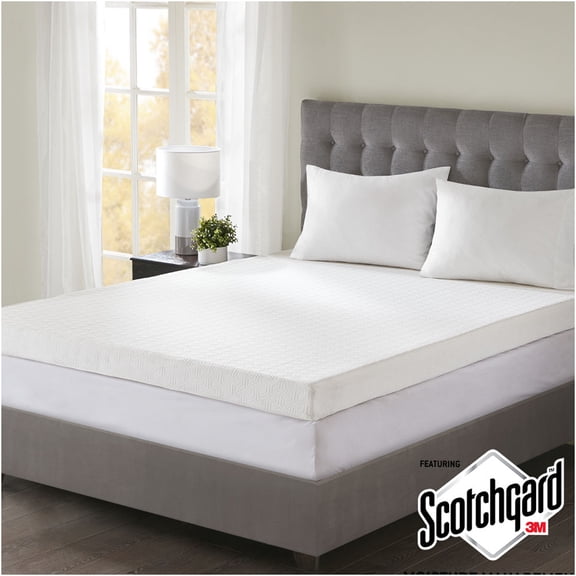 JERFIT 4 Inch Cooling Gel Memory Foam Mattress Topper with Removable Cover, Queen Size, Pressure Relief & Support, White