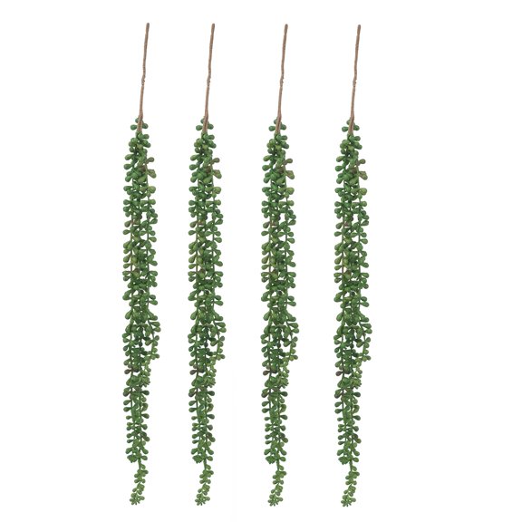 JERFIT 4-Pack Artificial Hanging Succulent Strands, 27.2" Realistic Fake Grass Plants for Home Office Decor, Green Plastic Foliage