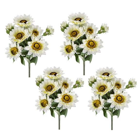 JERFIT 4 Pack Artificial Sunflower Stems, Realistic Cream Sunflower Bush Decor for Home, 19" Faux Polyester Flowers for Vase Centerpiece