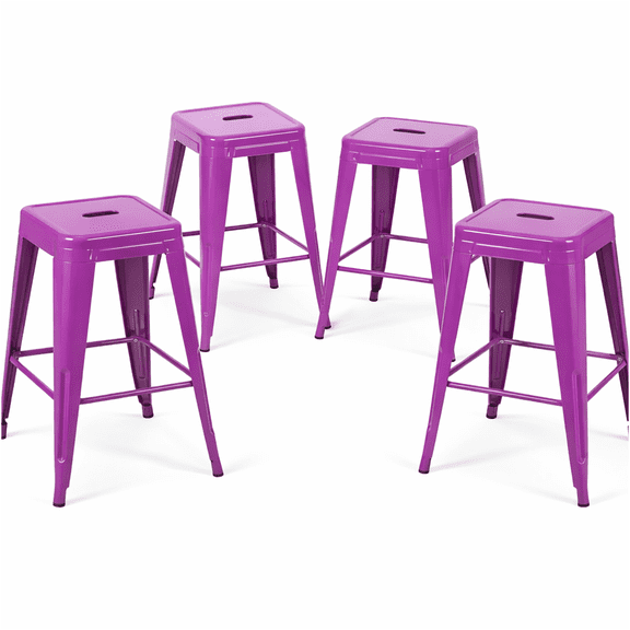 JERFIT 4-Pack Backless Metal Bar Stools, Counter Height Stools Set for Kitchen Island, Home Bar, Dining Room, Easy Assembly Space-Saving Design in Purple