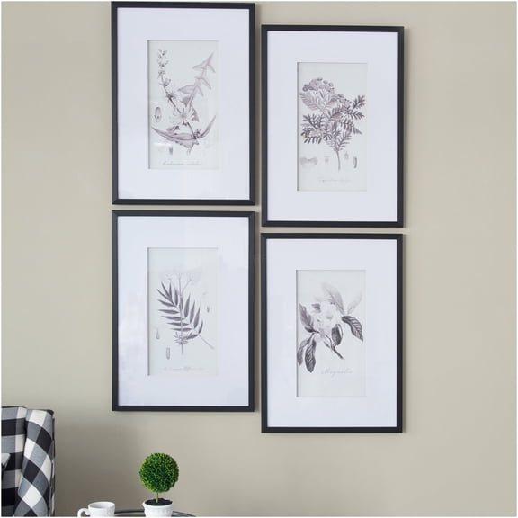 JERFIT 4-Pack Black and White Botanical Prints, 20x28 Inch Plant Art Set for Wall Decor, Living Room, Bedroom, Dining Room