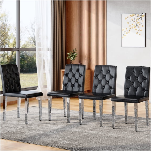 JERFIT 4-Pack Modern Dining Chairs, PU Leather Upholstered Side Chairs with Metal Legs and Strap Back Design for Kitchen, Dining Room, Restaurant