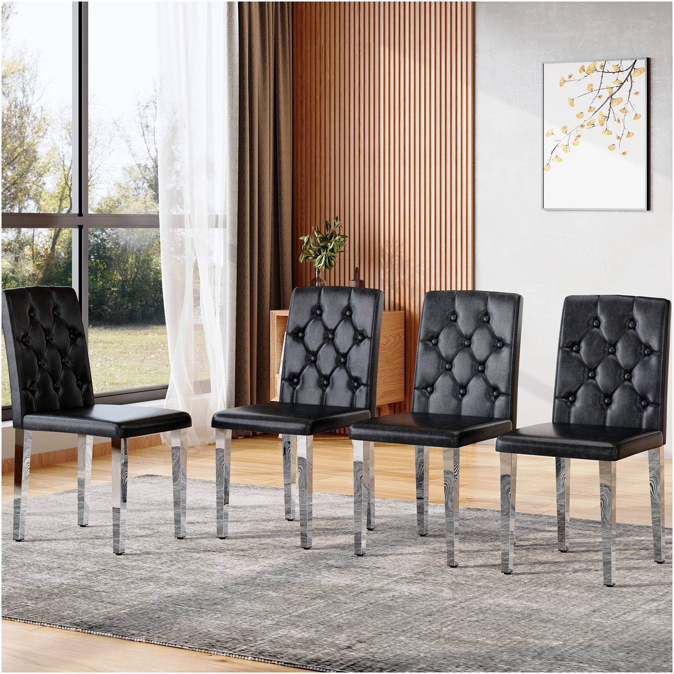 JERFIT 4-Pack Modern Dining Chairs, PU Leather Upholstered Side Chairs with Metal Legs for Kitchen, Dining Room, Restaurant, Cafe