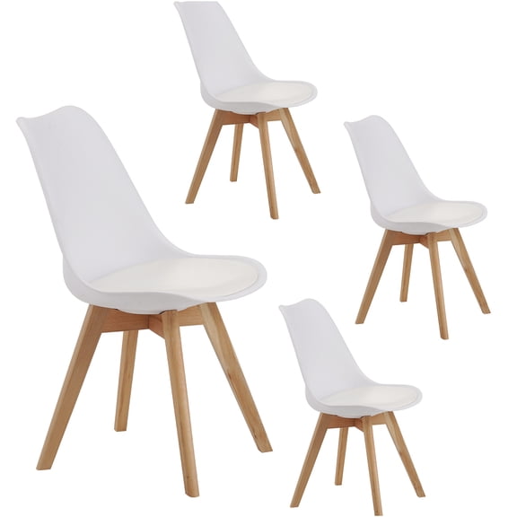 JERFIT 4-Pack Modern Dining Chairs, White PU Leather Kitchen Side Chairs with Wood Legs, Stackable Comfort for Dining Room, Restaurant, Cafe