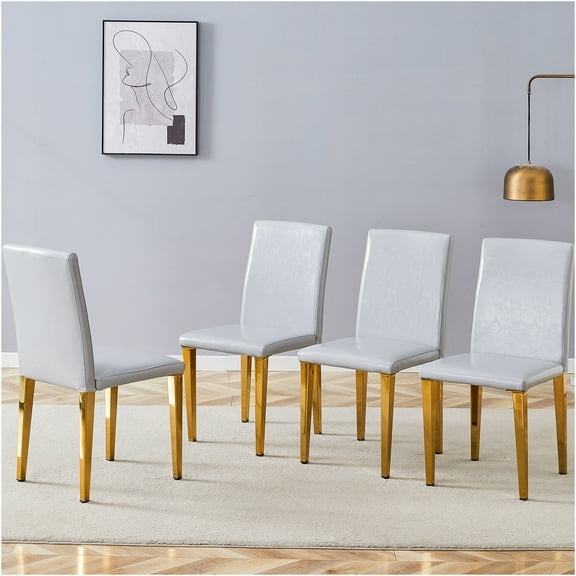 JERFIT 4-Pack Modern Dining Chairs with PU Leather Upholstery, Gold Metal Legs, Comfortable Padded Seats for Kitchen, Dining Room, Restaurant