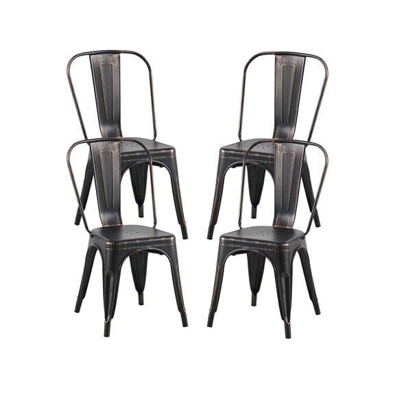 JERFIT 4-Pack Stackable Metal Dining Chairs, Antique Black Industrial Matte Finish, Easy Assembly Lightweight for Indoor Outdoor Kitchen Restaurant Cafe
