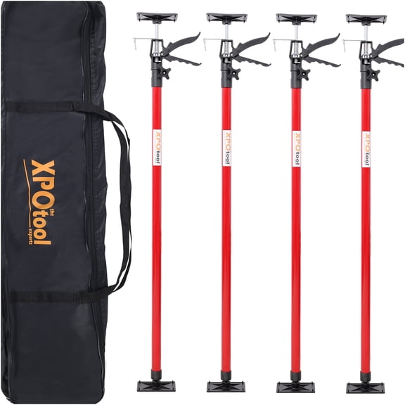 JERFIT 4-Pack Telescoping Support Pole, 45-114 Inch Adjustable Steel Third Hand Tool for Cabinets, Drywall, and DIY Projects with 360 Swivel and Carry Bag