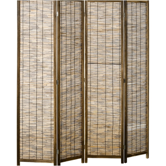 JERFIT 4-Panel Bamboo Room Divider Folding Privacy Screen, Handwoven Freestanding Partition for Home Office, Living Room & Bedroom, Brown