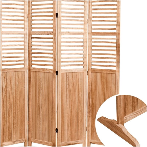 JERFIT 4-Panel Natural Solid Wood Folding Screen, Freestanding Privacy Partition for Room Divider and Home Decor