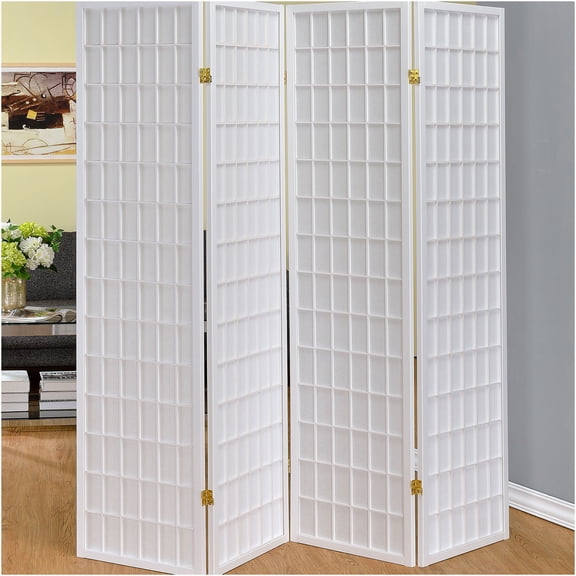 JERFIT 4-Panel White Shoji Screen Room Divider, Wood & Fabric Folding Privacy Partition for Home Decor