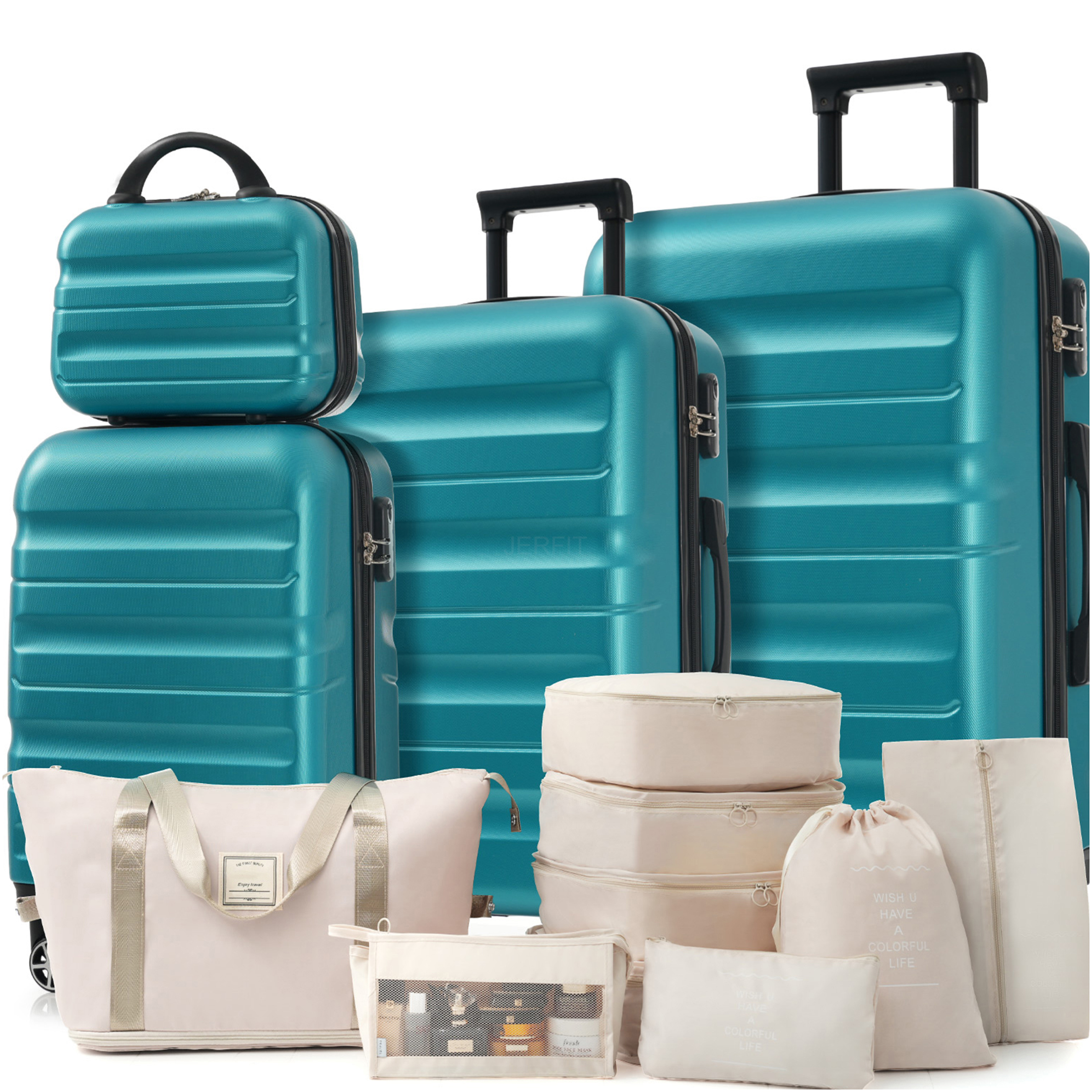 JERFIT 4-Piece ABS Hardshell Spinner Luggage Set, Lightweight Durable Suitcases with 360° Dual Wheels, TSA Lock, Expandable Design for Travel & Business, Blue