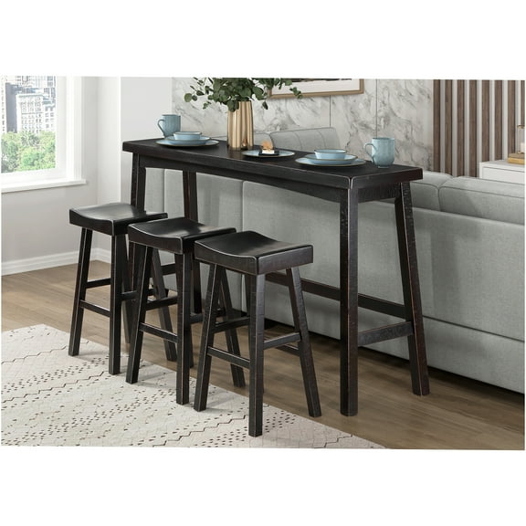 JERFIT 4-Piece Black Pub Table Set with Stools, Solid Wood Counter Height Dining Set for Kitchen, Breakfast Nook, Bistro