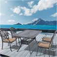 thumbnail image 1 of JERFIT 4-Piece Cast Aluminum Patio Dining Set with Table, Stackable Chairs & Brown Cushions for Outdoor Garden, Black, 1 of 10