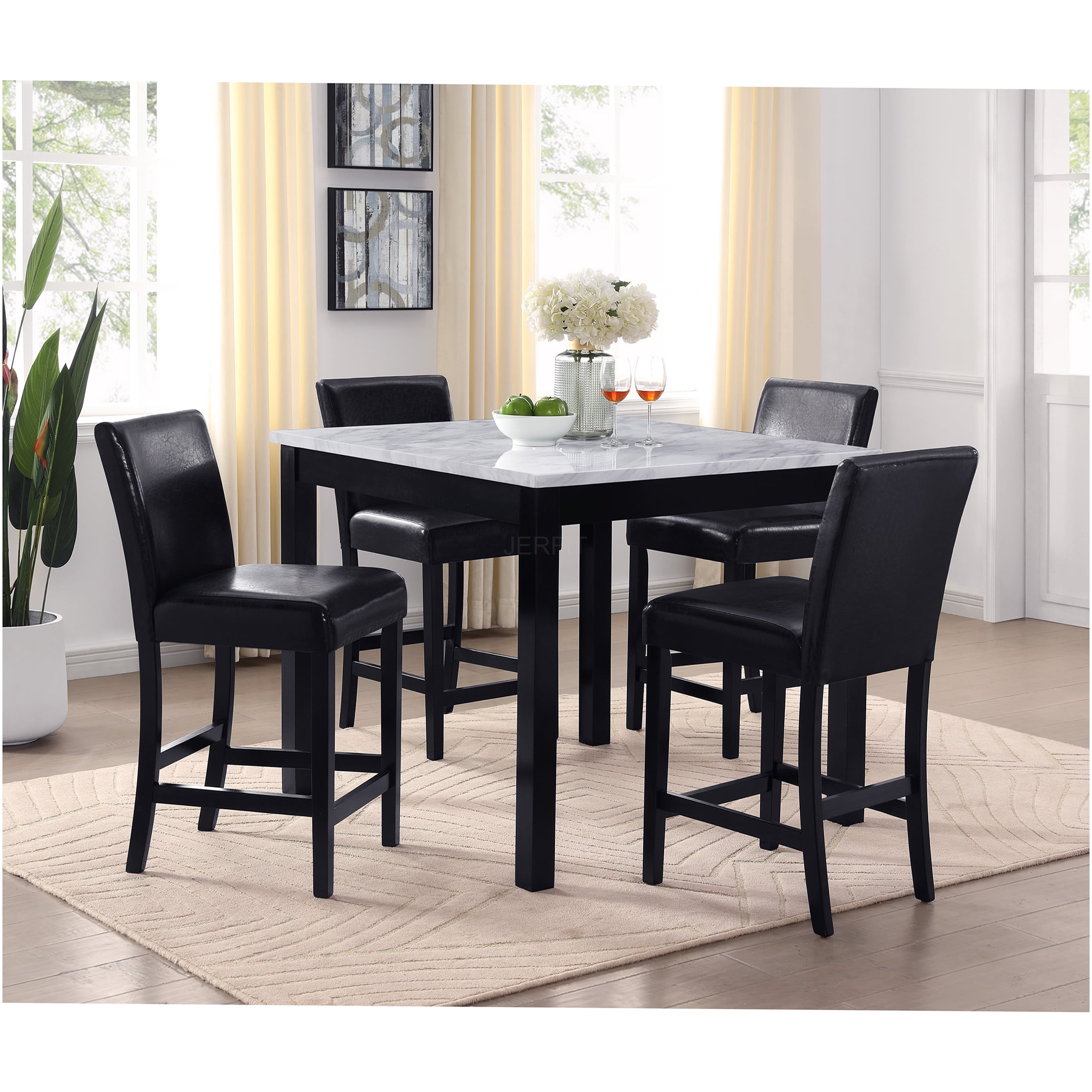 JERFIT 4-Piece Counter Height Dining Set with Faux Marble Tabletop and ...
