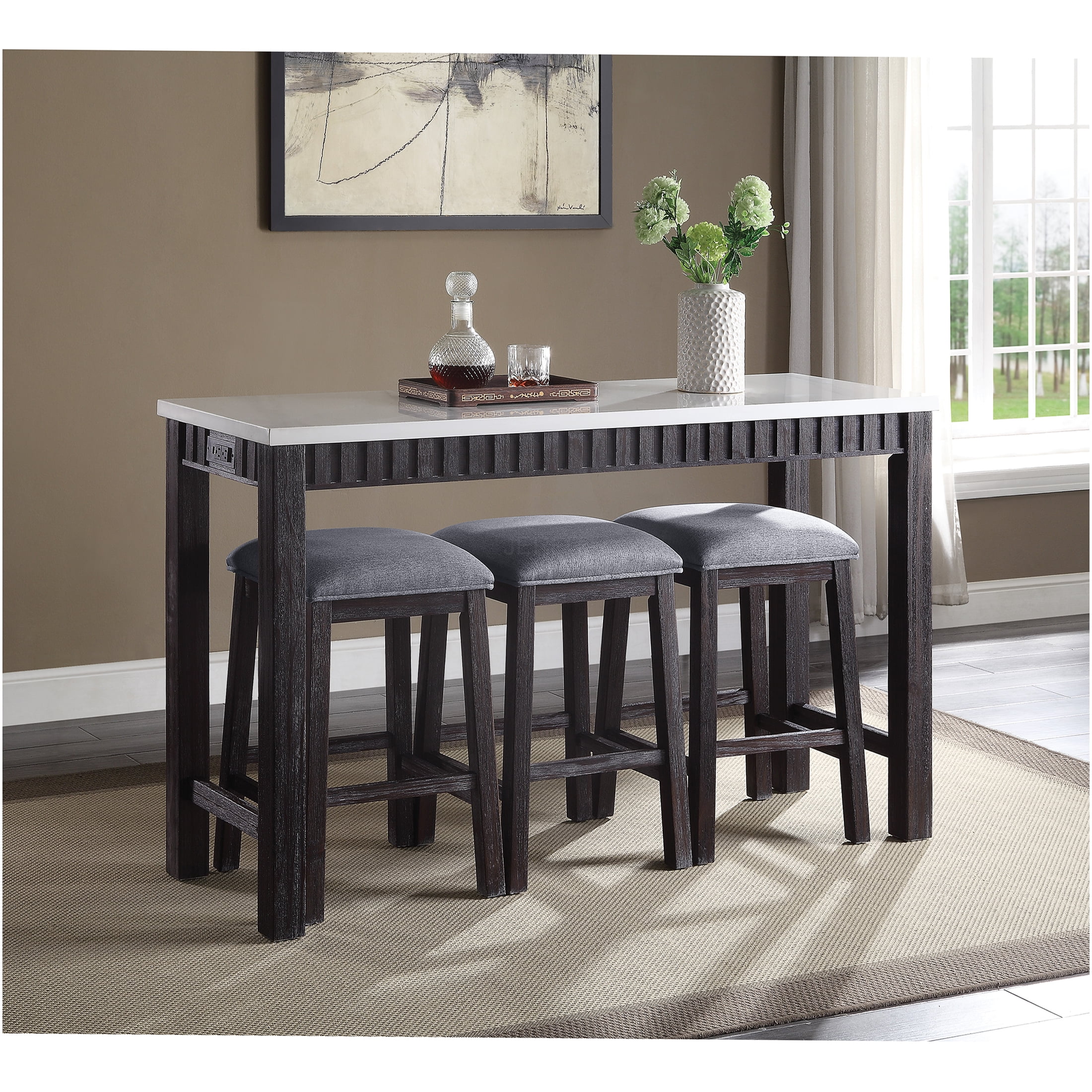 JERFIT 4-Piece Counter Height Dining Set with Marble Table Top, USB ...