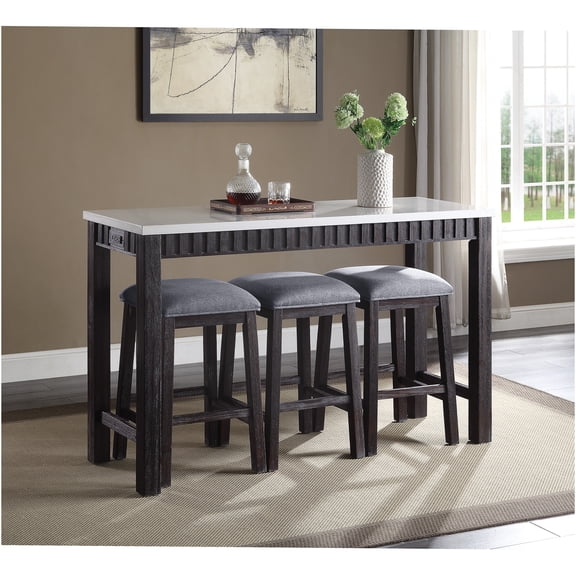 JERFIT 4-Piece Counter Height Dining Set with Marble Table Top, USB Charging Station, and Espresso Stools