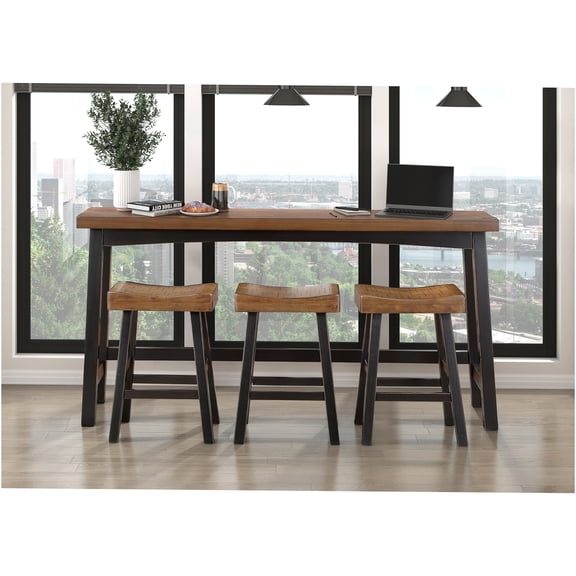 JERFIT 4-Piece Counter Height Dining Set with Table and Stools, Solid Wood Kitchen Breakfast Nook Set in Black Brown Two-Tone Finish
