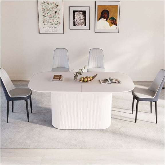 JERFIT 4-Piece Dining Set with Modern Farmhouse Table and PU Chairs, Blue and Cream Kitchen Table Set for 4, Industrial Style Dining Room Furniture