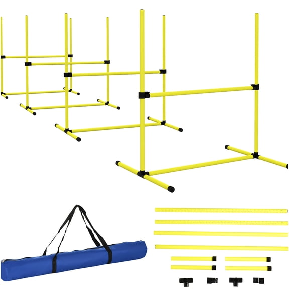 JERFIT 4-Piece Dog Agility Jump Set with Adjustable Bars, Portable Carry Bag for Outdoor Training, Yellow
