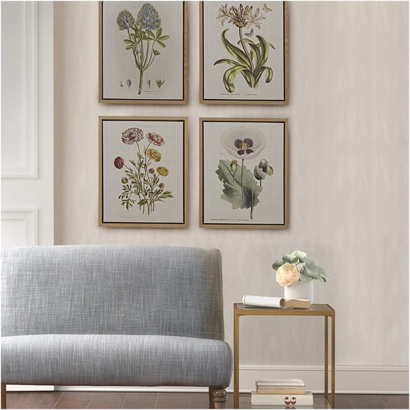 JERFIT 4-Piece Framed Botanical Canvas Wall Art Set, Green Floral Prints on Linen, Cottage Decor for Living Room, Kitchen, Bedroom