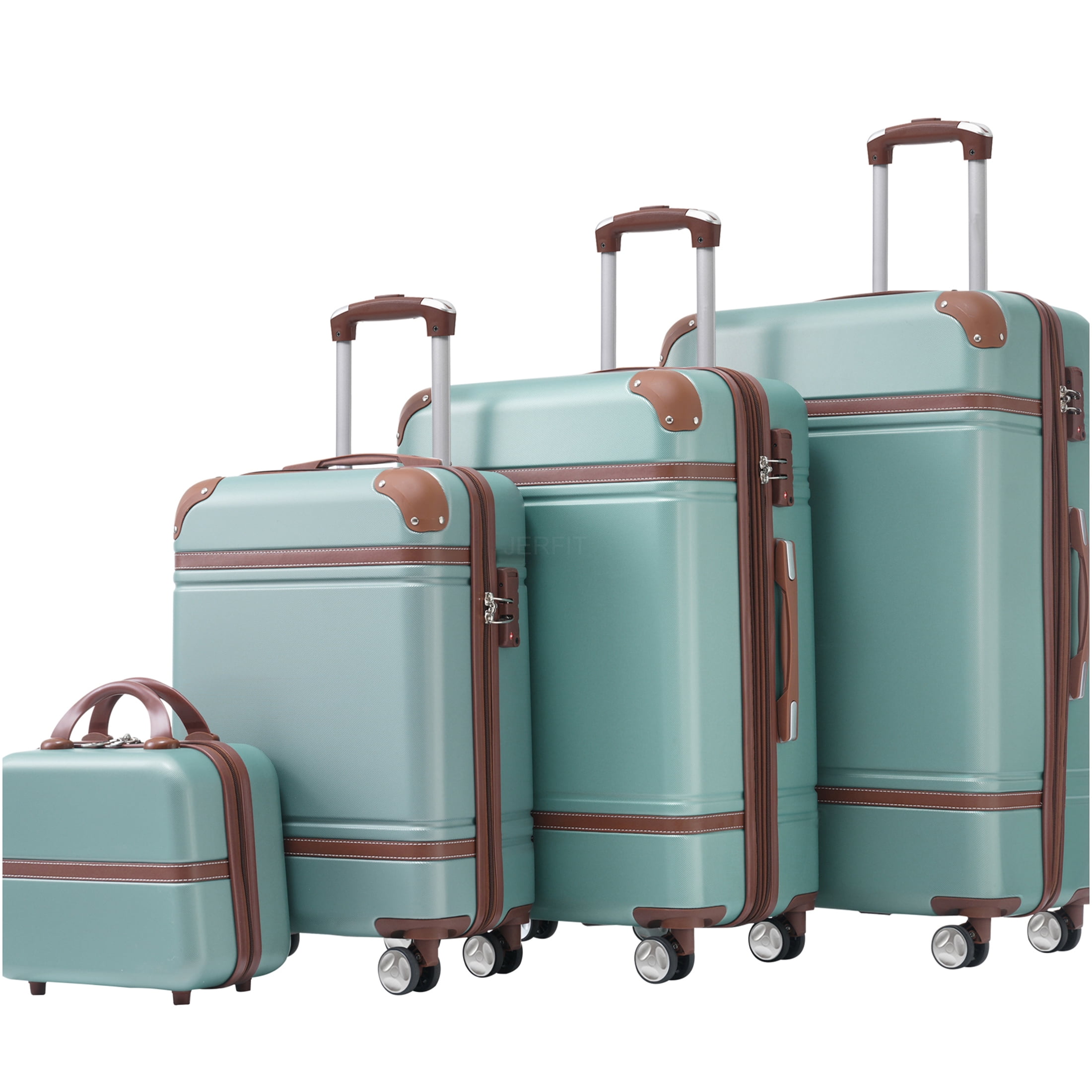 JERFIT 4-Piece Green ABS Hardside Spinner Luggage Set with TSA Lock, Expandable Lightweight Suitcases 20/24/28 Inch & Cosmetic Case