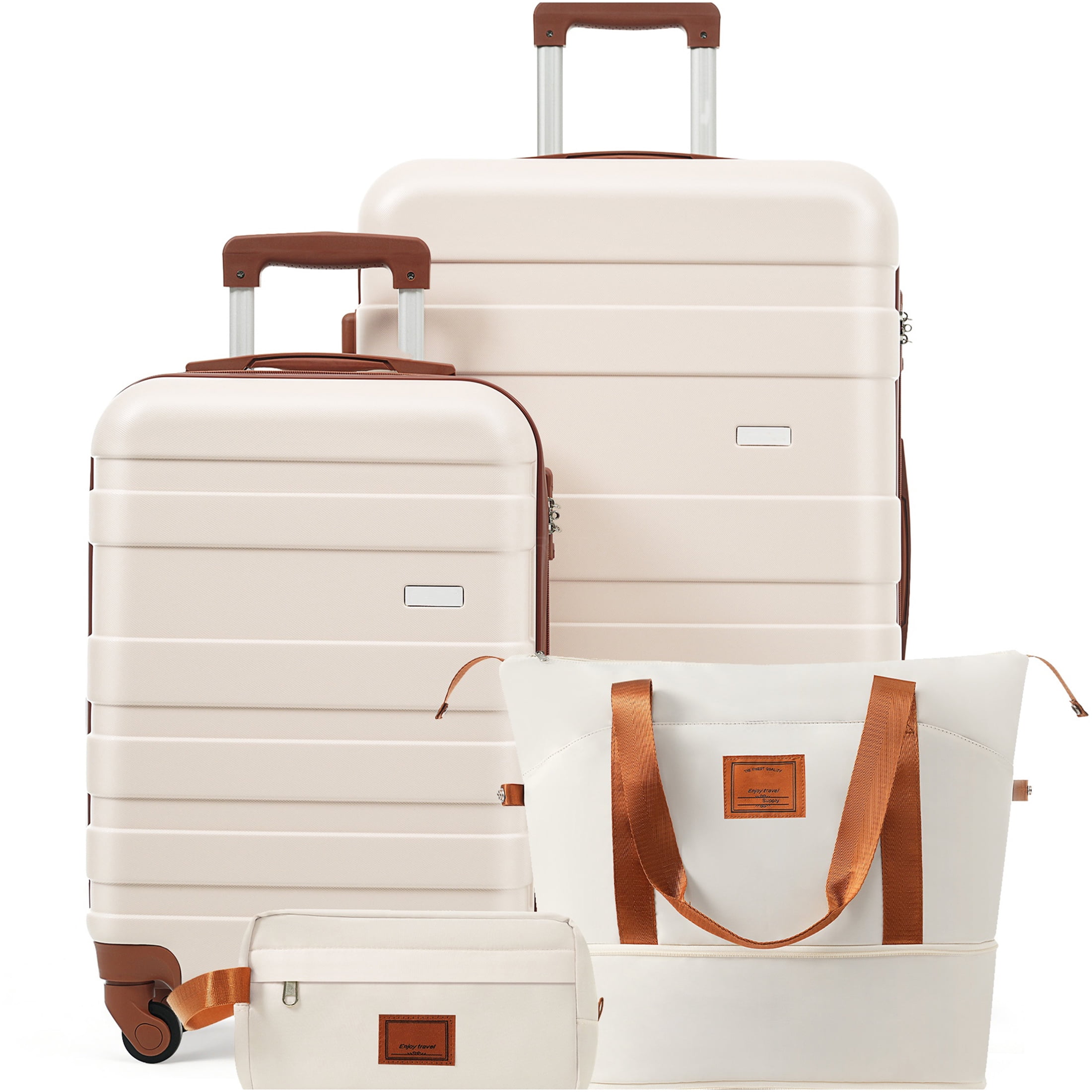 JERFIT 4-Piece Luggage Set with TSA Lock, Spinner Wheels, Wet-Dry Toiletry Bag, Carry-On & Checked Suitcase, Duffel Bag, ABS Lightweight Ivory Travel Luggage