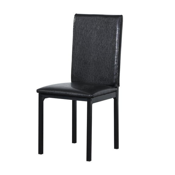 JERFIT 4-Piece Metal Dining Chairs Set, Black Faux Leather Upholstered Side Chairs with Padded Seat and Backrest for Kitchen, Restaurant, Dining Room