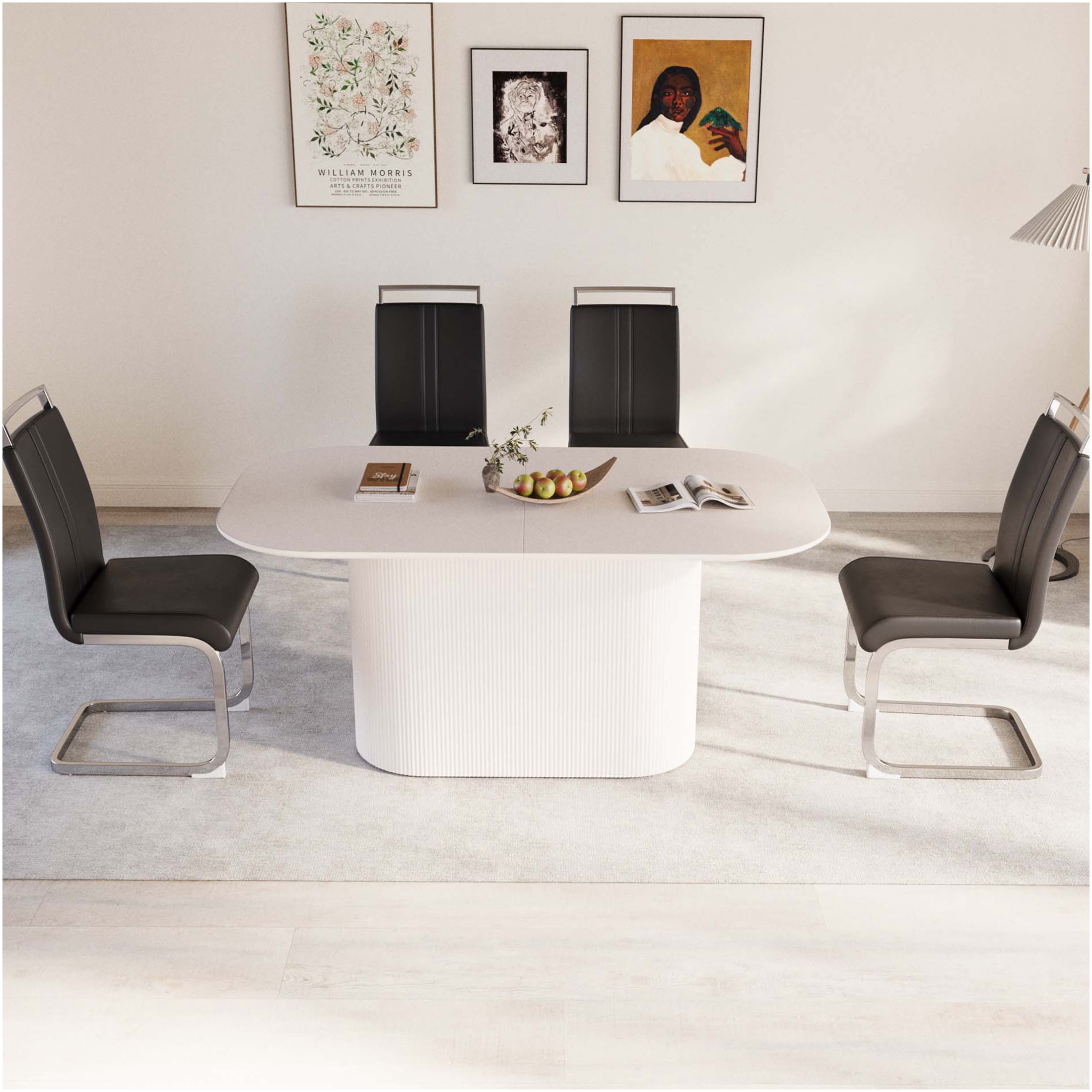 JERFIT 4-Piece Modern Dining Table Set with PU Chairs, Industrial ...