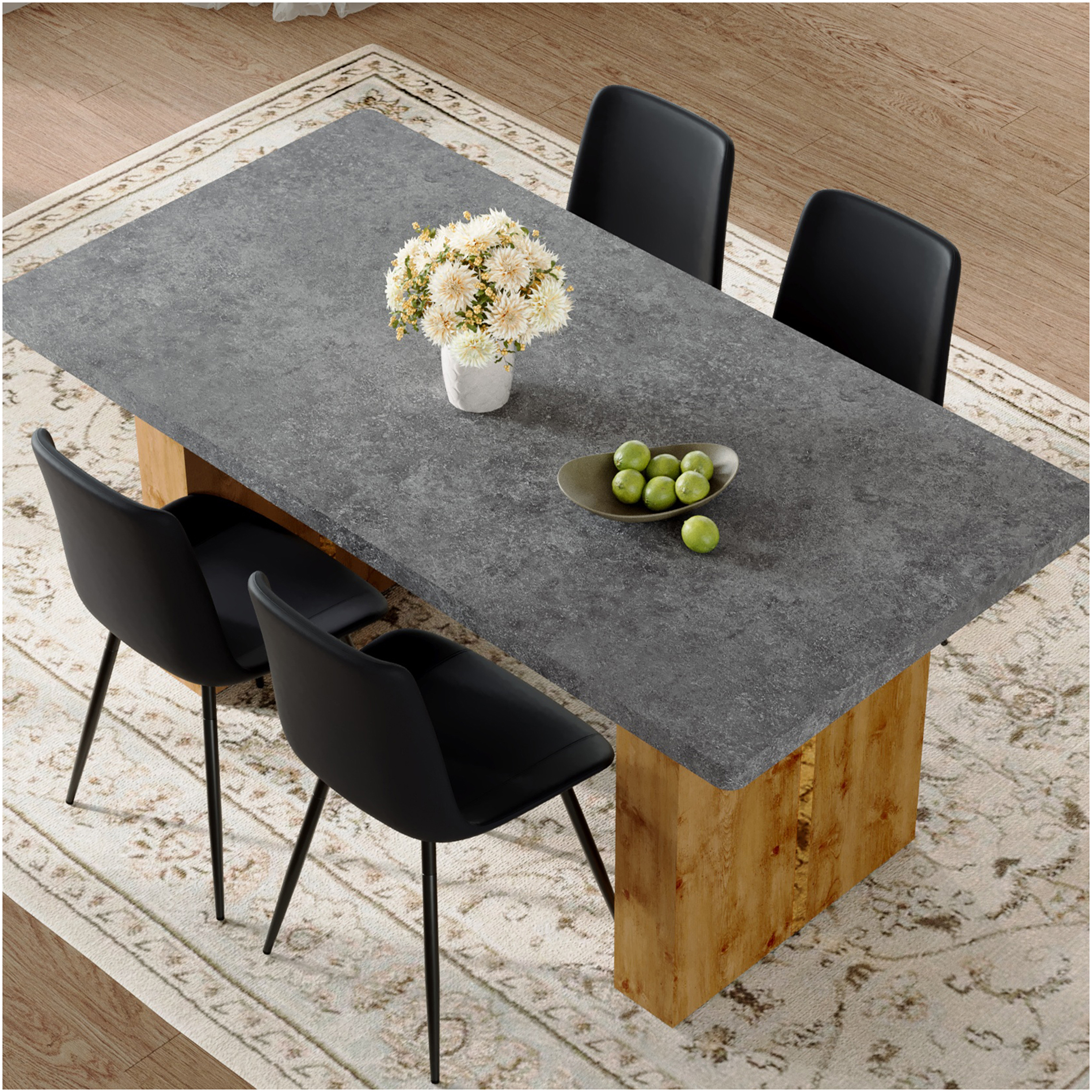 JERFIT 4-Piece Modern Dining Table Set with PU Leather Chairs, Compact ...
