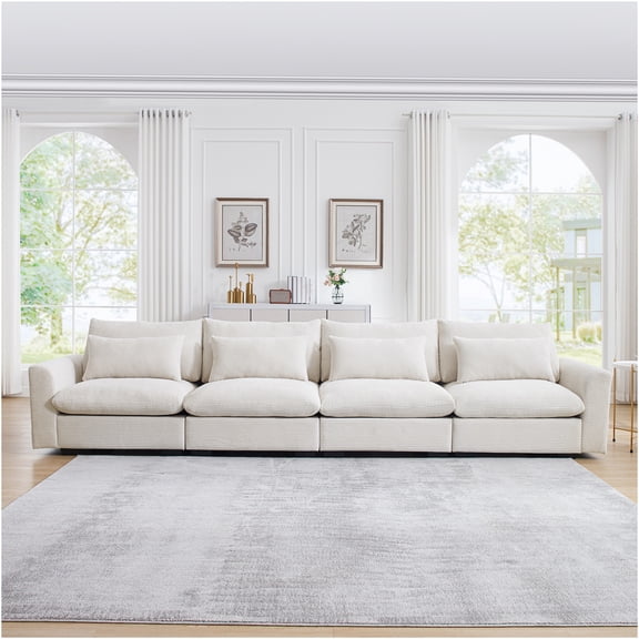 JERFIT 4-Piece Modular Sectional Sofa Set with Pillows, Soft Corduroy Upholstery, Deep Seating Couch for Living Room, Apartment, Beige