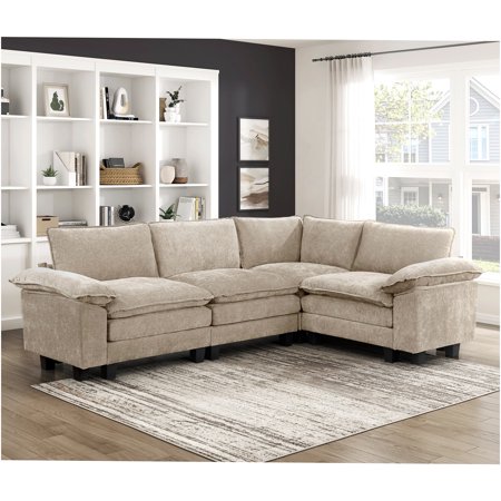 JERFIT 4-Piece Modular Sectional Sofa with Reversible Cushions, Taupe Chenille Fabric, Modern L-Shaped Couch for Living Room