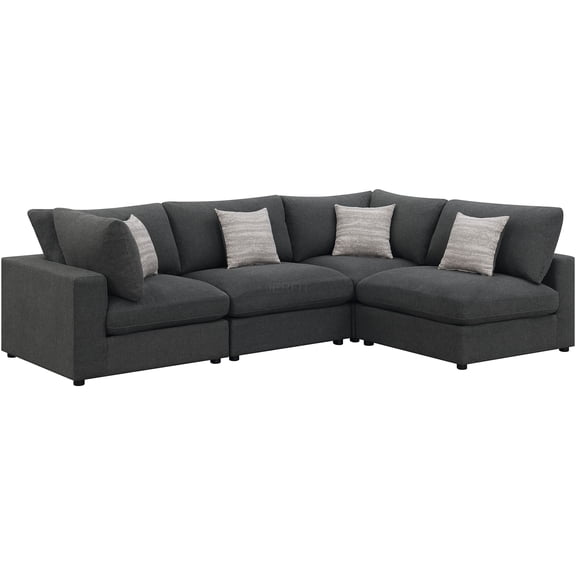 JERFIT 4-Piece Modular Sectional Sofa with Reversible Cushions, Upholstered Fabric Linen Jacquard Pillows, Charcoal Gray