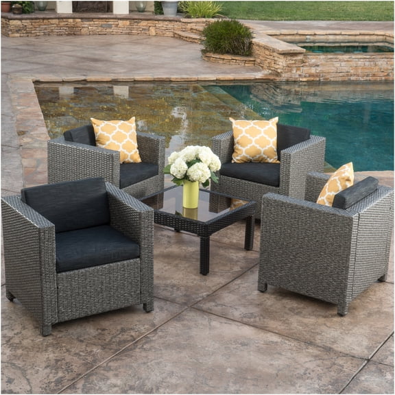 JERFIT 4-Piece Outdoor Club Chair Set, All-Weather Black Faux Rattan Patio Furniture with Water Resistant Cushions for Garden, Poolside, Porch