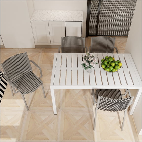 JERFIT 4-Piece Outdoor Dining Set with Table and Chairs, Stackable Patio Furniture for Garden, Balcony, Bistro, All-Weather Polypropylene and Metal, Warm Gray and White