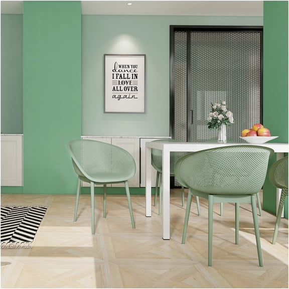 JERFIT 4-Piece Patio Set, 55 Inch Outdoor Table and 2 Chairs, Pale Green All-Weather PP Plastic Bistro Set for Garden, Balcony, Poolside