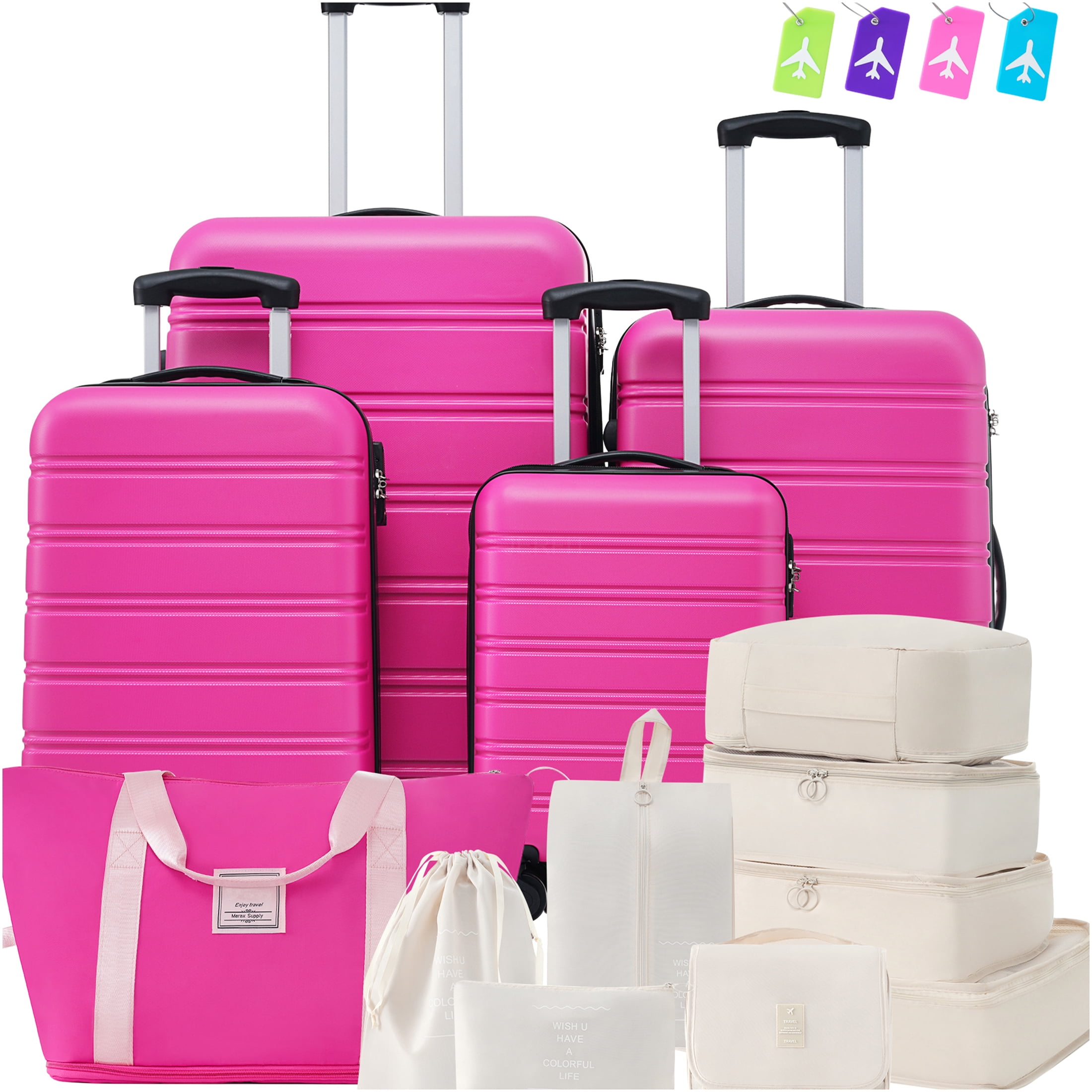 JERFIT 4-Piece Pink ABS Hardshell Spinner Luggage Set with TSA Lock, Lightweight Expandable Suitcases 16" 20" 24" 28"