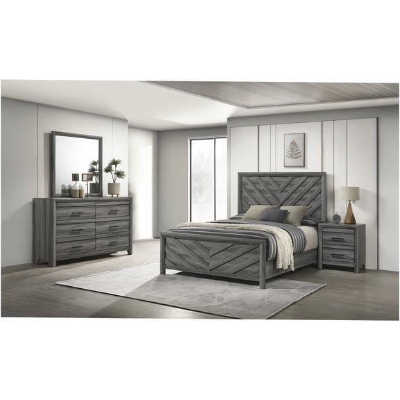 JERFIT Denver Modern Gray 4-Piece Queen Bedroom Set with Dresser, Mirror & Nightstand, Solid Wood & MDF Frame