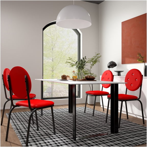 JERFIT 4-Piece Red Bar Stools Set, Modern PU Leather Counter Height Stools with Sturdy Metal Legs for Kitchen Island, Dining Room, Breakfast Nook