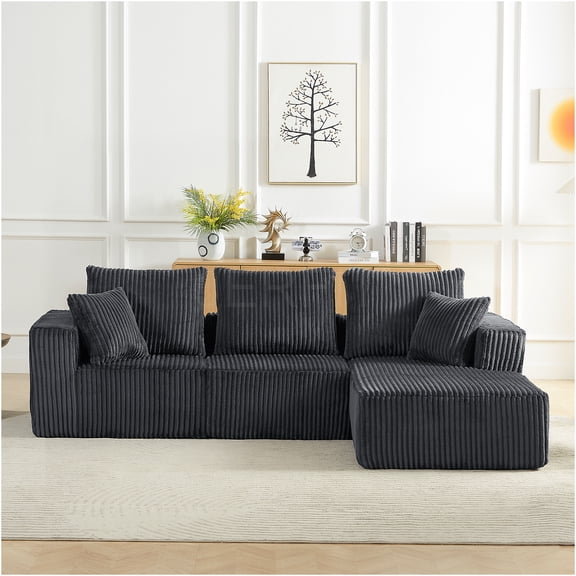 JERFIT 4-Seater Modular Cloud Couch Sectional Sofa, Dark Grey Corduroy Upholstered Deep Seating Living Room Furniture, No Assembly Required