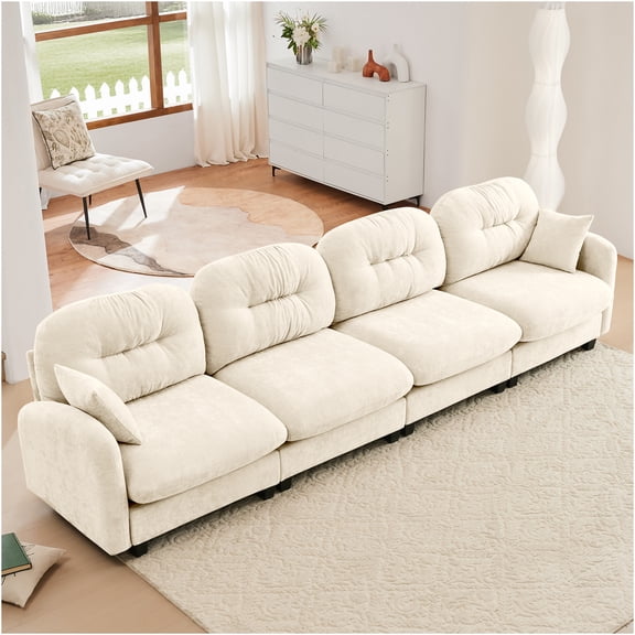 JERFIT 4-Seater Modular Sectional Sofa with Pillows, Chenille Fabric, Tufted Back, Easy Assembly for Living Room