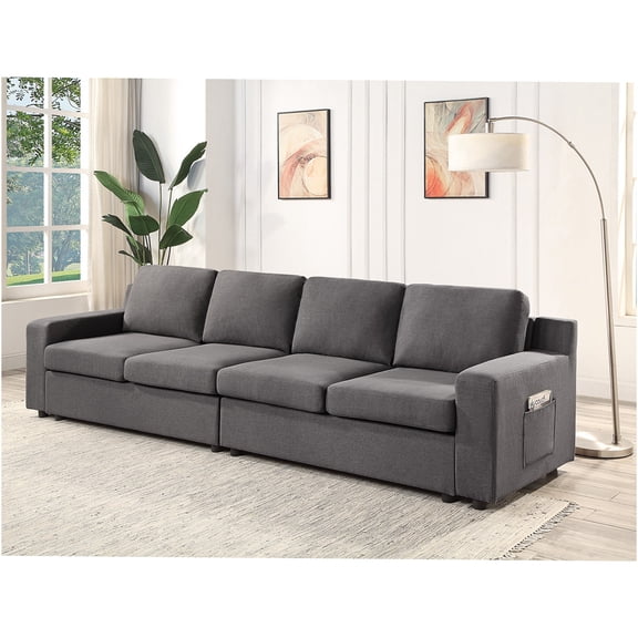 JERFIT 4-Seater Modular Sofa with Storage Pockets, Reversible Cushions, Gray Linen Fabric for Living Room