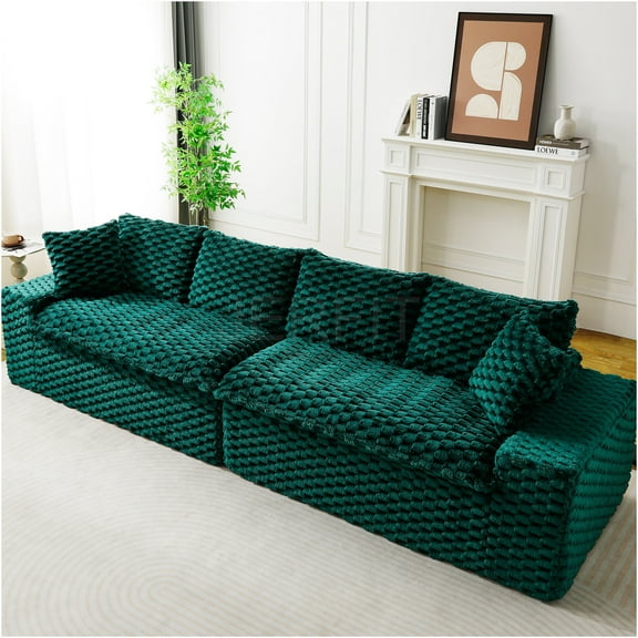JERFIT 4-Seater Modular Velvet Sofa Bed, Green Turtle Fleece Convertible Sectional Couch for Small Space Living Room, Easy Assembly