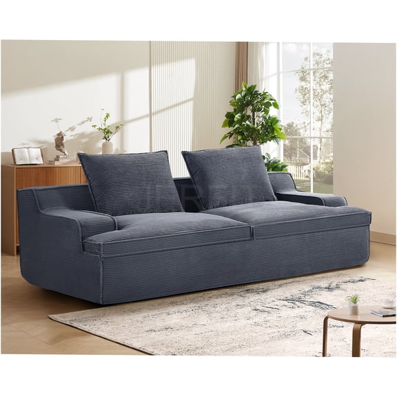 JERFIT 4-Seater Oversized Corduroy Sofa Couch for Living Room, No Assembly Required, Plush Foam Upholstered Furniture with Wide Armrests, Grey