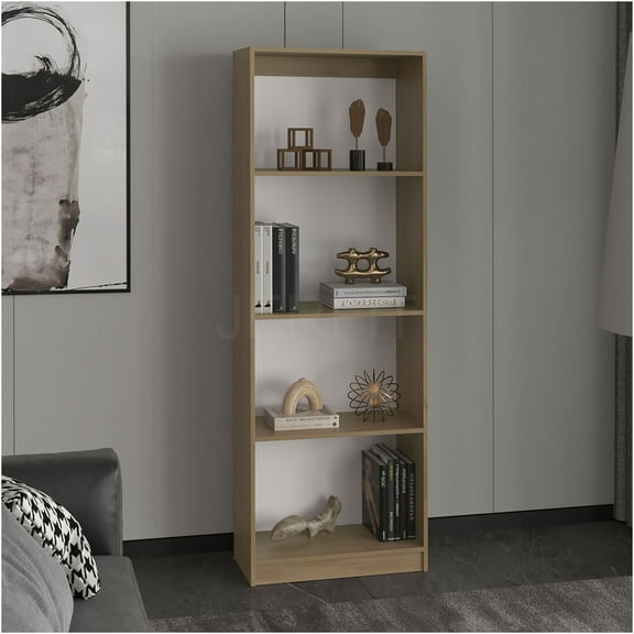 JERFIT 4 Tier Bookshelf, Beige Oak Bookcase with 4 Shelves, Freestanding Storage Shelf Organizer for Living Room, Office, Bedroom, Display Rack for Books, Plants, Photo Frames, Decor