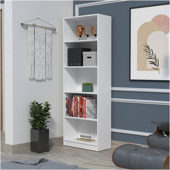 JERFIT 4 Tier Bookshelf, White Modern Bookcase with 4 Open Shelves for Living Room, Bedroom, Home Office Storage Organizer