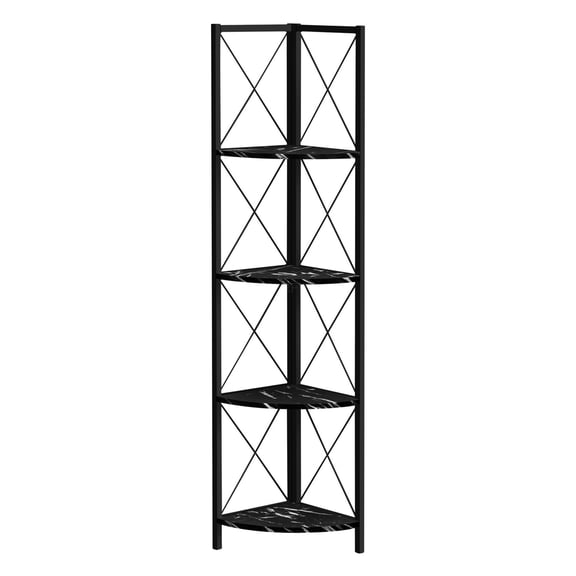 JERFIT 4-Tier Corner Bookshelf, 60" H Black Metal Frame with Marble Look Shelves, Modern Space-Saving Etagere for Living Room, Office, Bedroom