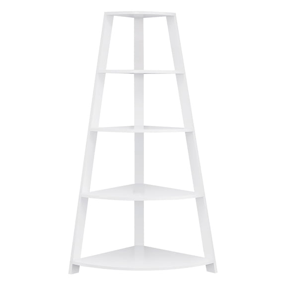 JERFIT 4-Tier Corner Bookshelf, 60" Tall White Modern Bookcase with Wall Anchor, Space-Saving Storage Shelf for Home Office, Living Room, Bedroom