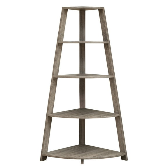 JERFIT 4-Tier Corner Bookshelf, Taupe Laminated Bookcase with Wall Anchor, 60 Tall Modern Storage Shelf for Home Office, Living Room, Bedroom