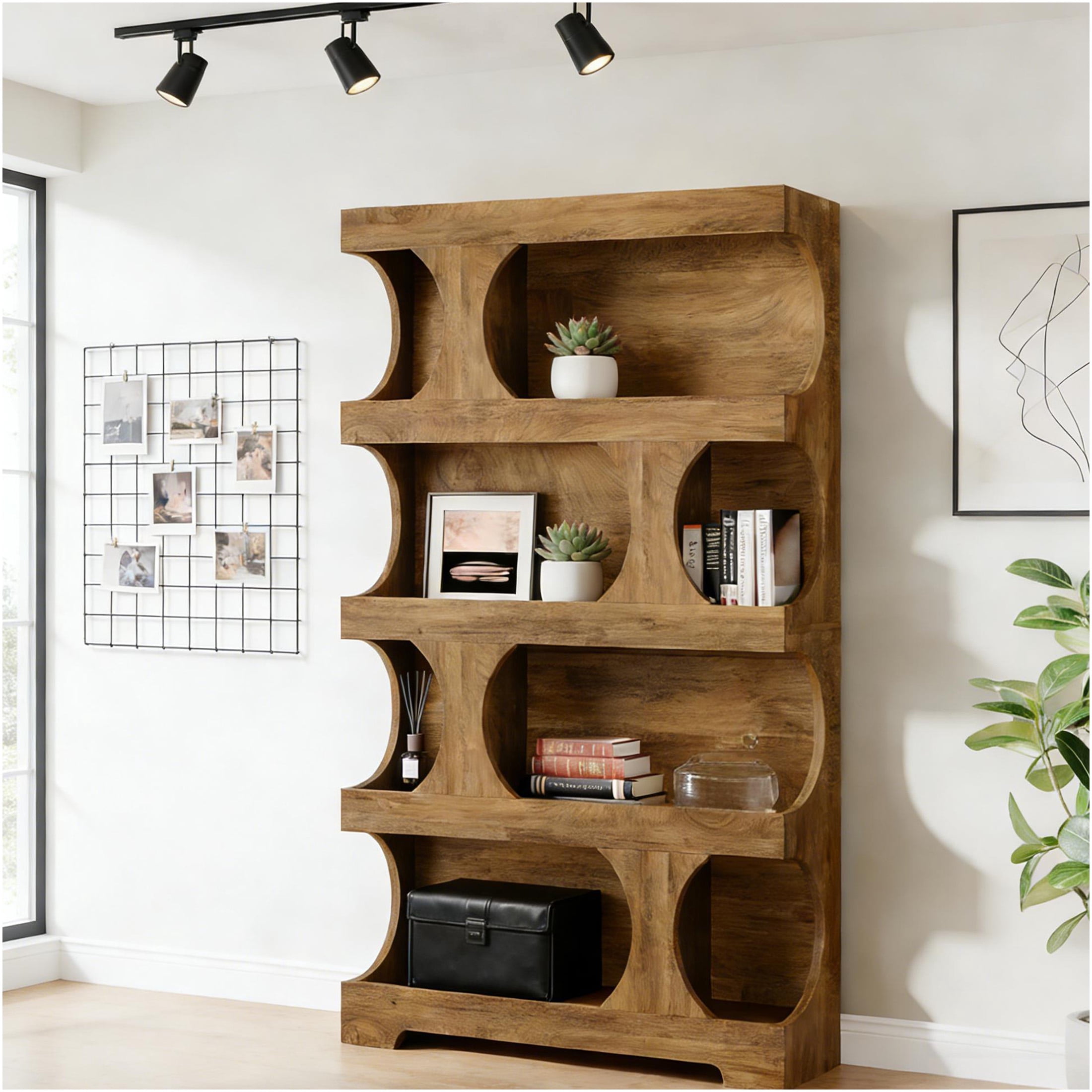 JERFIT 4 Tier S-Shaped Bookshelf, Modern Freestanding Display Shelf ...
