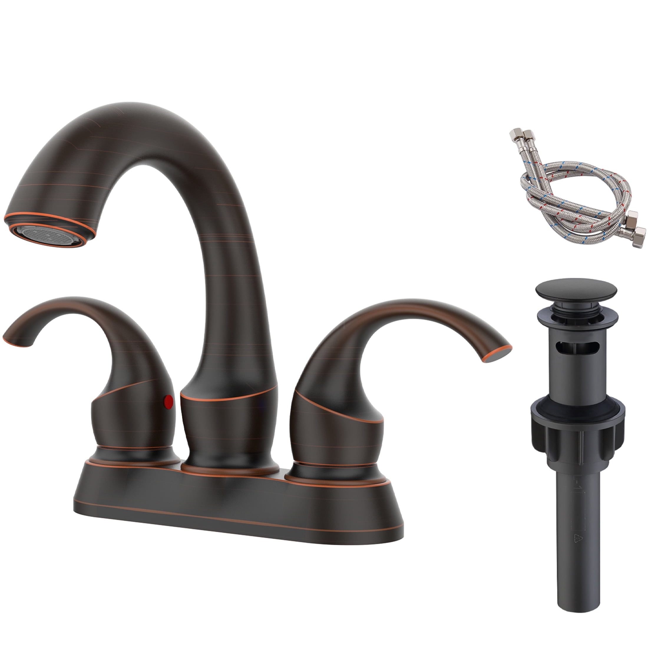 JERFIT 4-inch Centerset Bathroom Faucet 2-Handle Deck Mount in Oil Rubbed Bronze with Pop-Up Drain, Swan Spout, Water-Saving Aerator for Vanity Sink